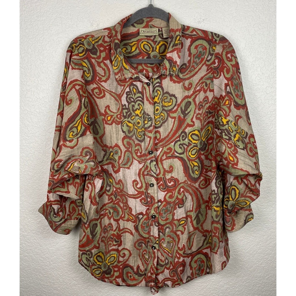 Bundle of 2 ART &โ SOUL Tops Womens Large Paisley Floral Boho Button Up Blouses